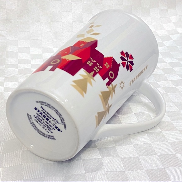 Starbucks 2013 Holiday Christmas Village Coffee Mug 18 oz Tall Red Gold Houses - Picture 7 of 9